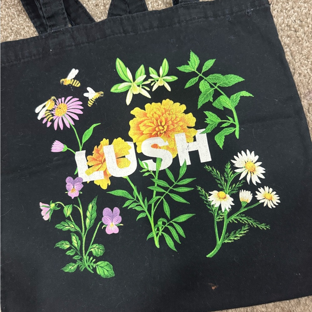 Lush Cosmetics discontinued Floral Logo Black Tote bag